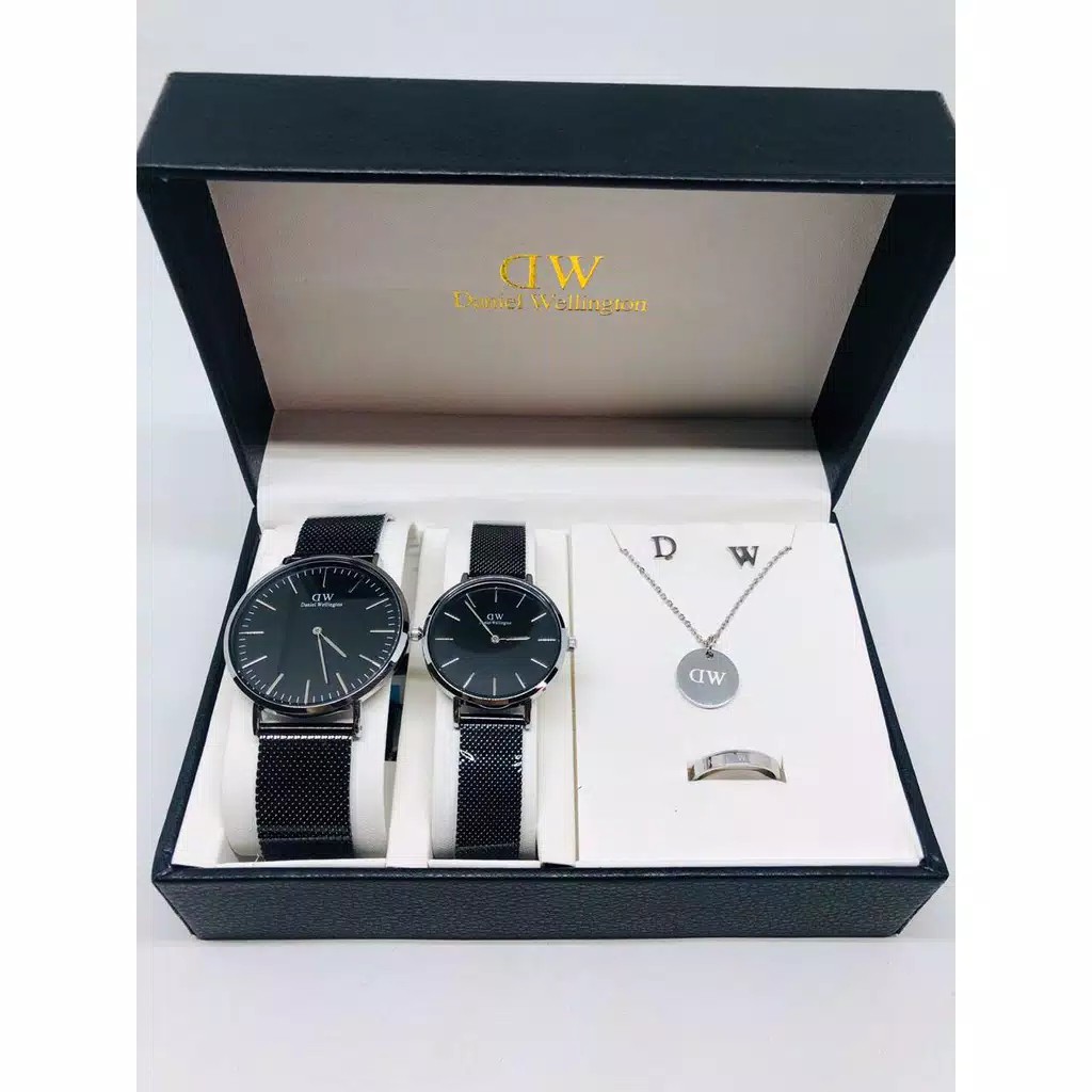 Best Seller !!! Jam Tangan Couple WD 0753K Paket Free Kalung Cincin Anting + Box