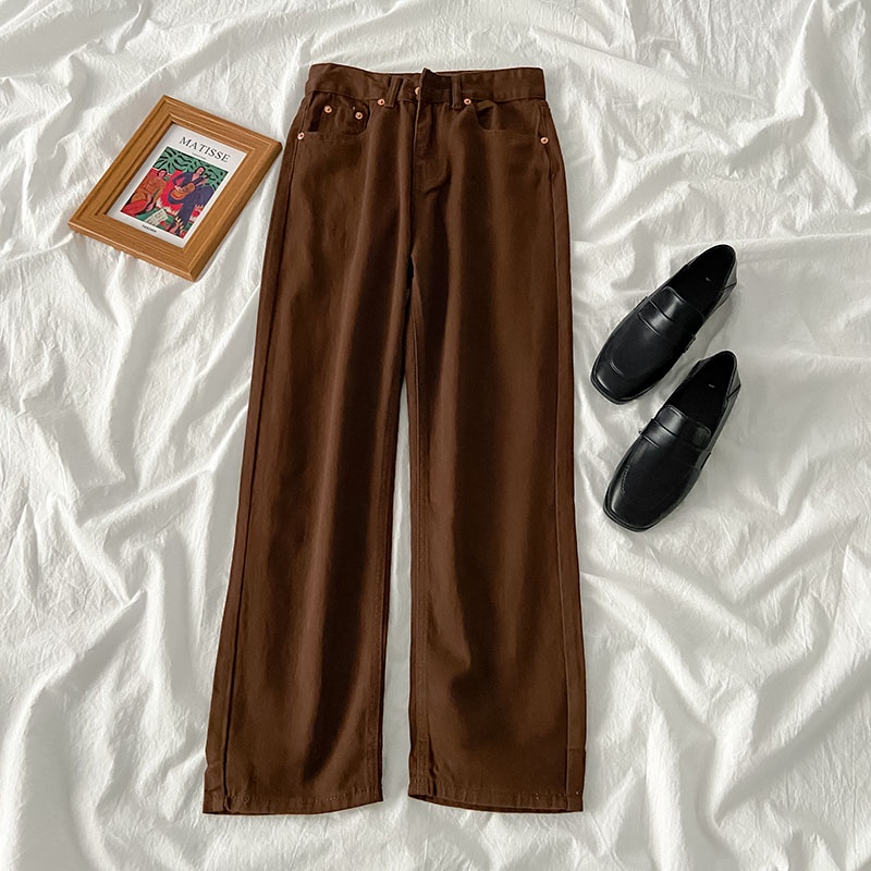 New Import Jeans Coklat Highwaist Wanita Loose cokat brown