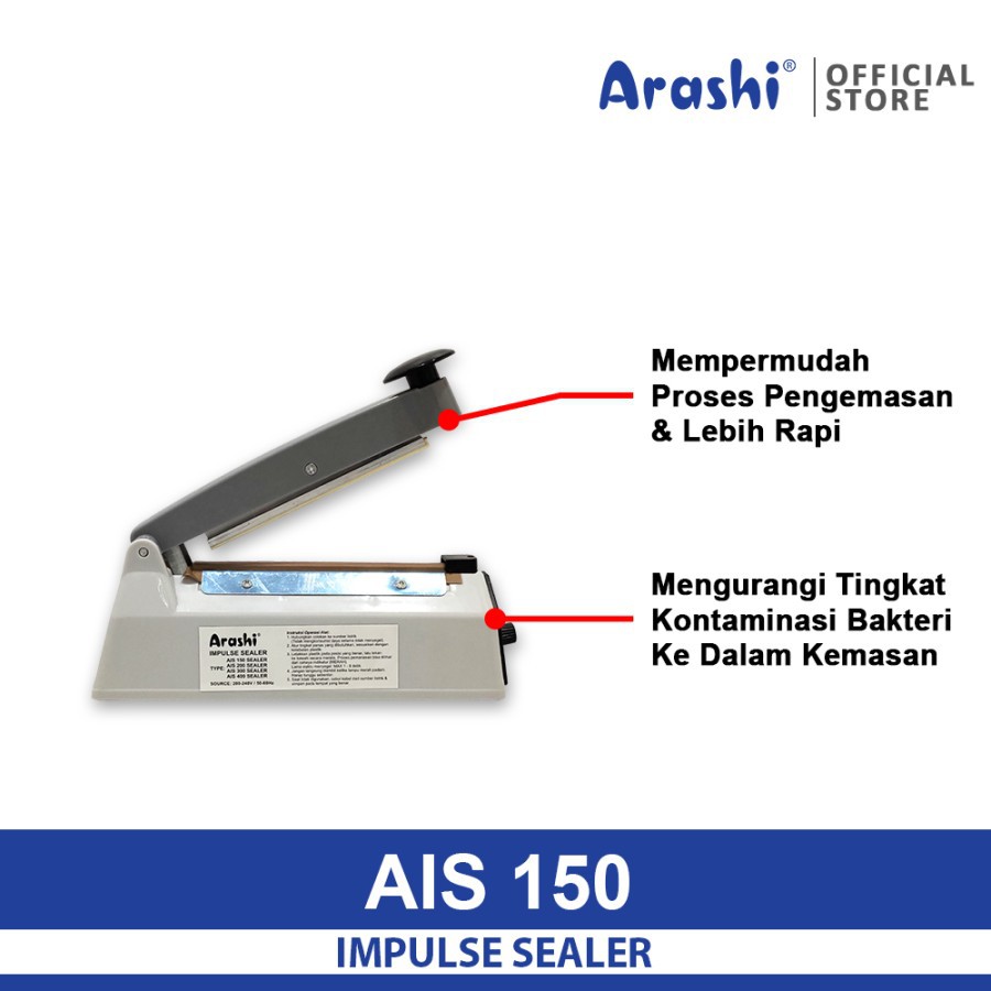 ARASHI AIS 150 - Impulse Sealer 150 mm / Perekat Plastik 15 cm