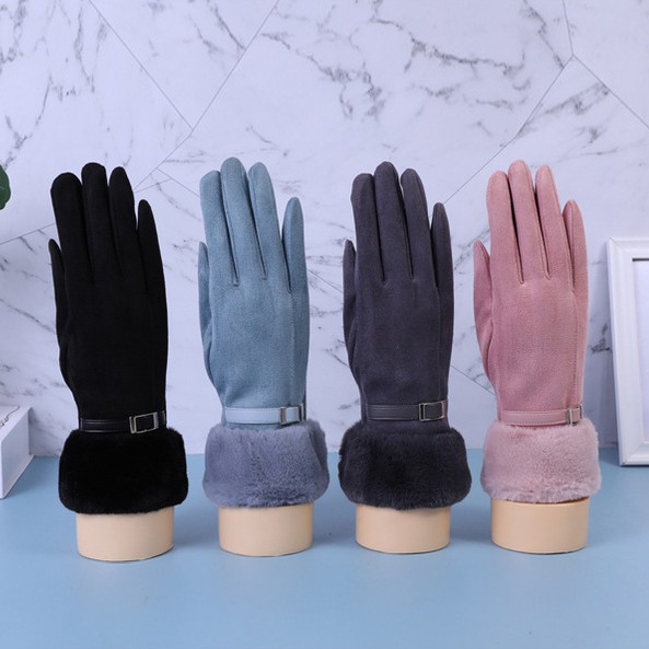 KN-29 sarung tangan bulu musim dingin wanita touch screen winter warm gloves suede velvet