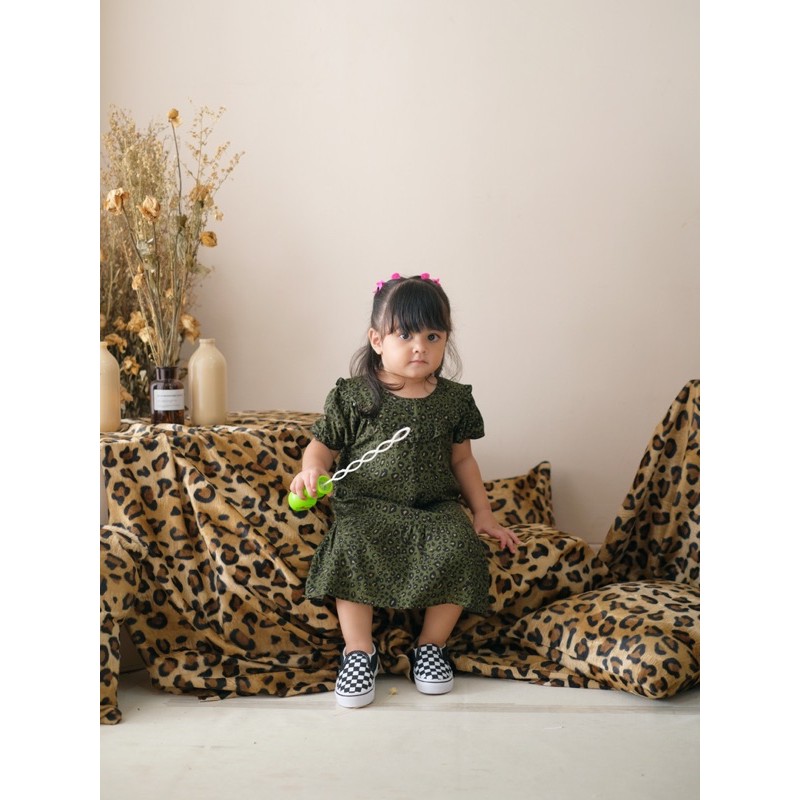 Ounadoutfit dress leopard bom anak cewek baju main anak nyaman kekinian /  dress anak perempuan / dress main anak / baju anak bahan rayon / baju anak motif macan