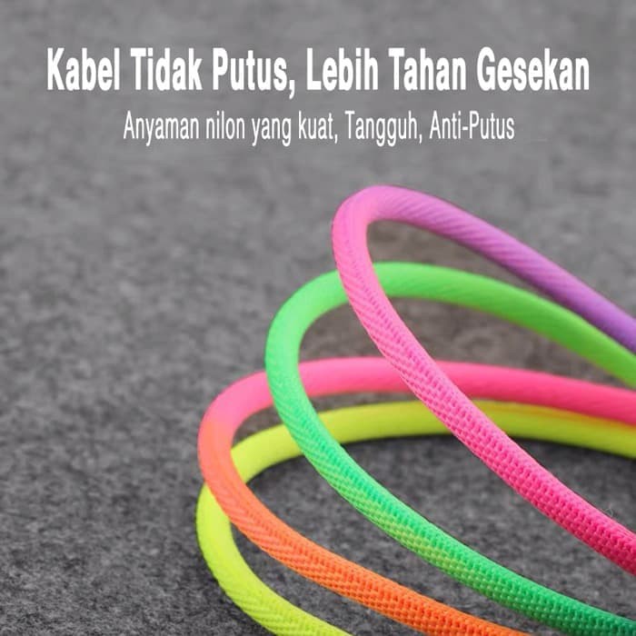 Kabel Data Apple Iphone Lightning RENCHE USB Quick Charging 3A Nylon Rainbow