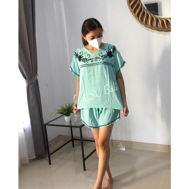 Setelan Piyama Setelan Baju Bali Wanita Setelan Piyama Rayon Setelan Baju Tidur Bali Bordir Setelan 