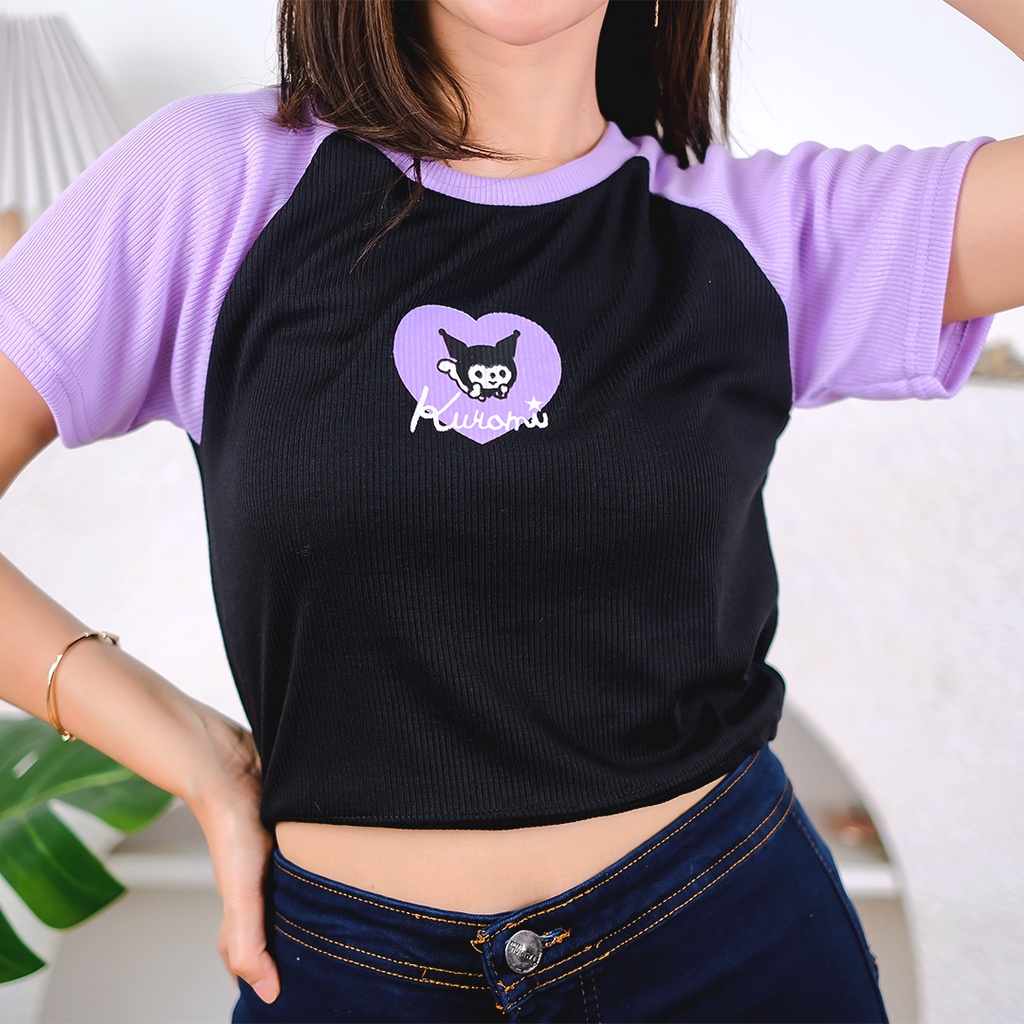 AFI - EC - Kaos Kuromi Purple Crop Top RIB (LD 88, P 40)