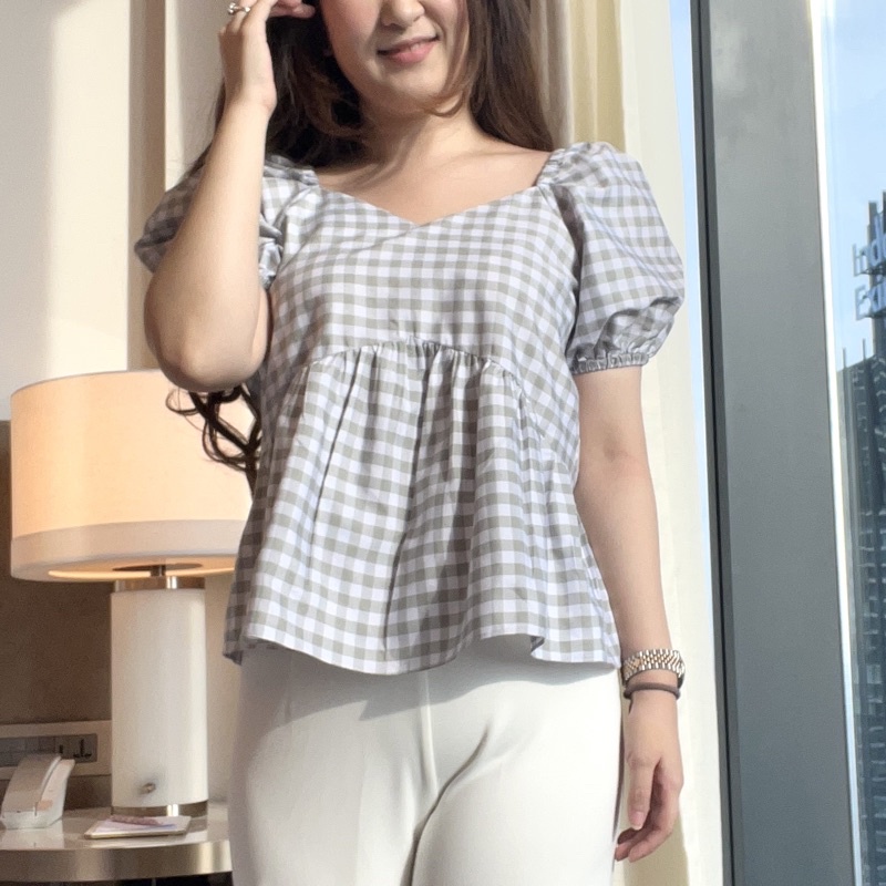 Ara Top - Blouse Lengan Balon / Blouse Katun / Blouse kotak / Atasan Katun / Atasan Wanita Blouse-5