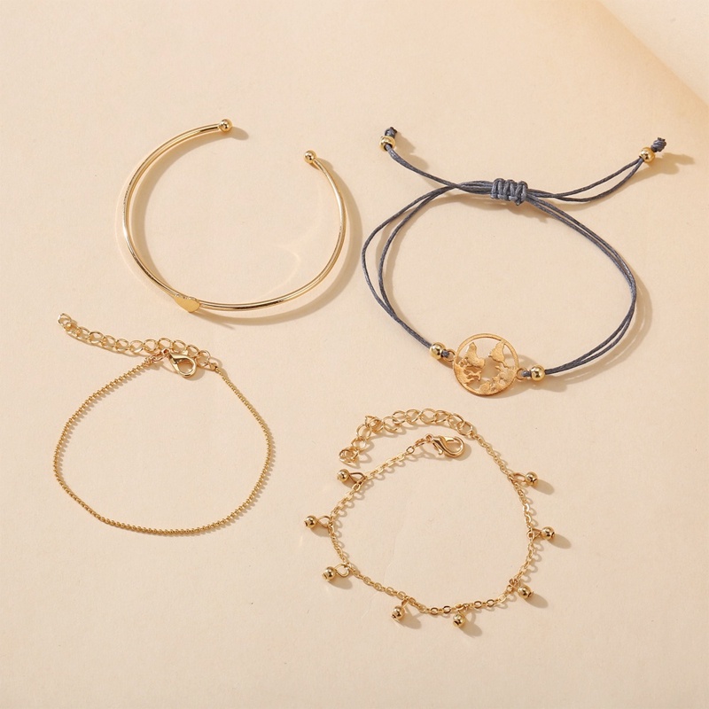 4Pcs Fashion Emas Cinta Pembukaan Vintage Gelang Set Wanita Perhiasan Aksesoris