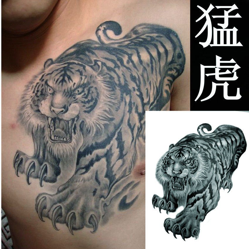 Kepala Serigala Tato Stiker Tahan Air Pria Tiger Harimau Down Lengan Besar Gambar Hewan Stiker Tatto