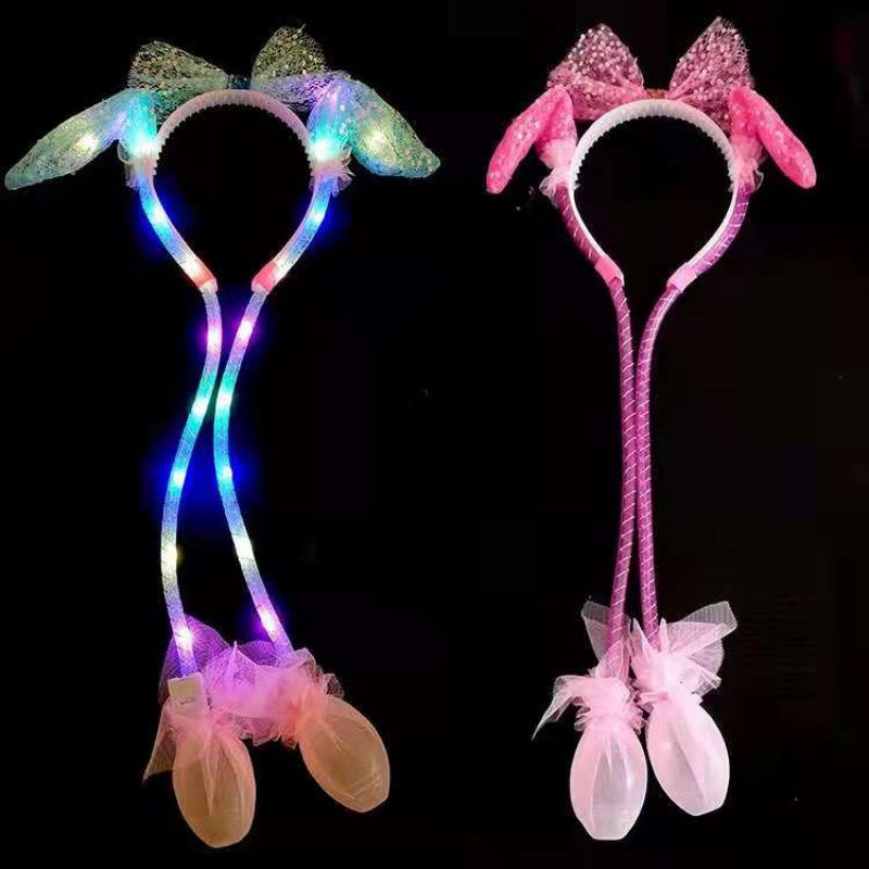 Bando bunny kelinci lampu led pelangi warna / Bando natal dan tahun baru anak