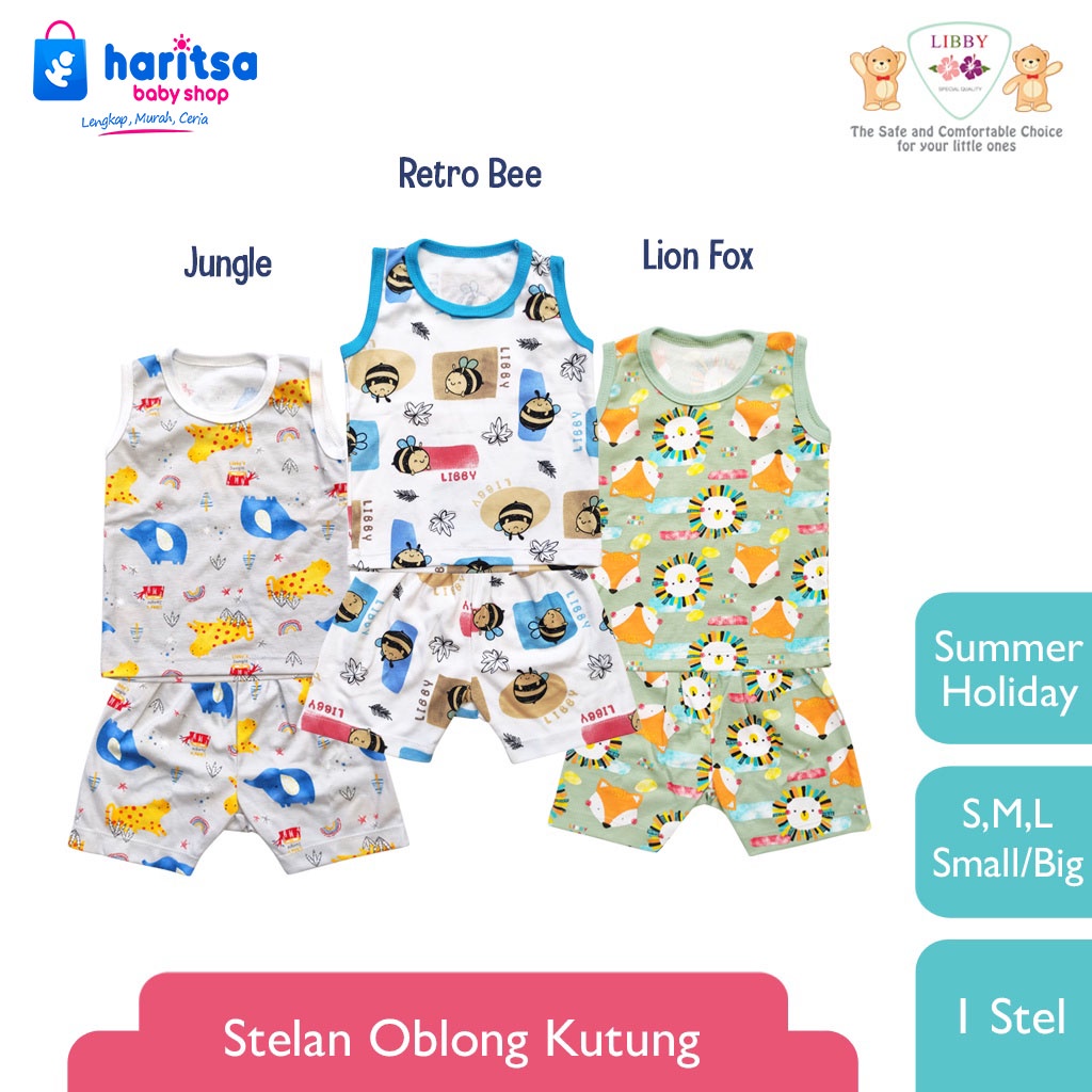 LIBBY 1 stel Stelan Oblong Kutung - Celana Pendek Motif Summer Holiday (1 stel/set)