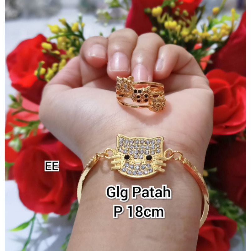 GELANG PATAH WANITA DEWASA FREE CINCIN MOTIF HELLO KITTY GOLD RO-27 TERBARU