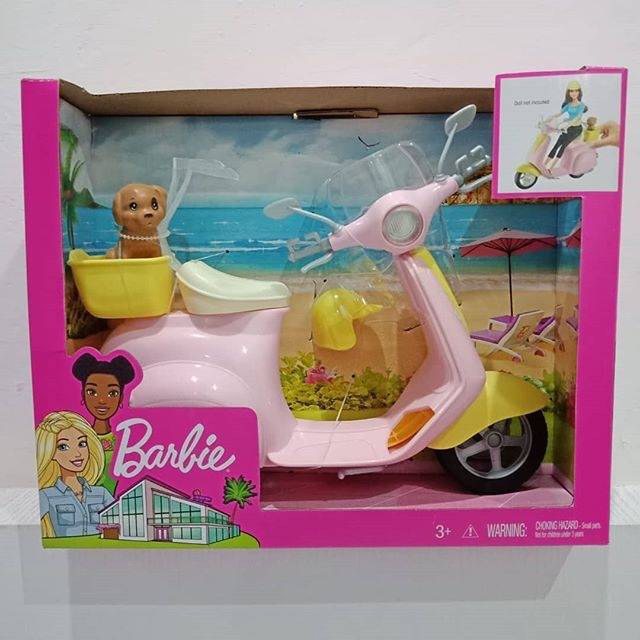 barbie scooter with puppy mainan anak perempuan cewek girls toys kids play doll bike pink motorcycle