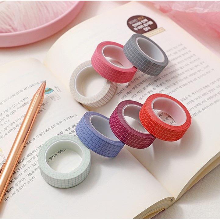 

1 Pc Washi Tape Grid Basic Selotip Kotak-kotak 10M