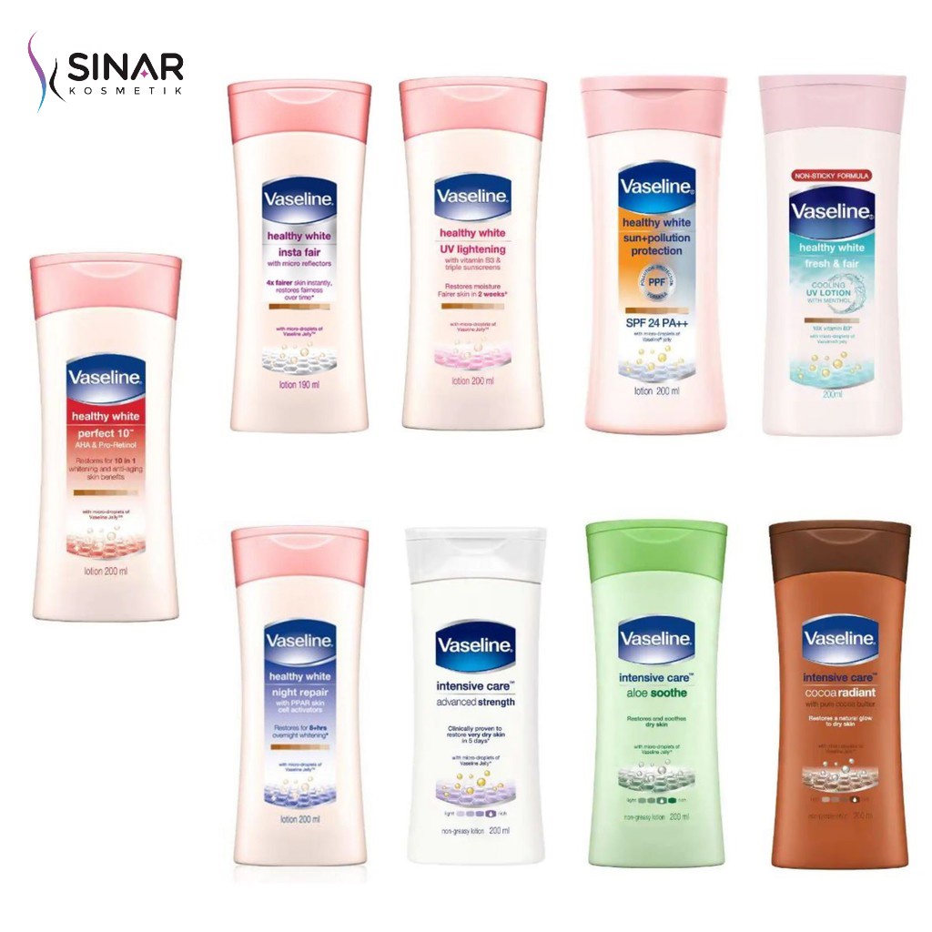 ✦SINAR✦ Vaseline Hand Body (Handbody) Lotion Healty Bright Insta Radiance | Night Repair | Intensive Care Aloe Soothe | Acvanced Streght | Fresh &amp; Bright Cooling | Perfect 10 Lotion