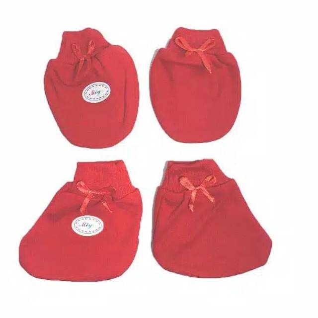 MIYO 1 Set Sarung Tangan  Kaos  Kaki Karet  Bayi Baby Merah 