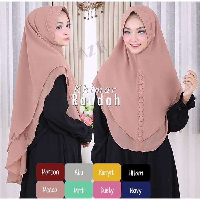 Promo Jilbab Khimar Syari Ceruti 2 Layer Premium Raudah Kancing Termurah Terlaris