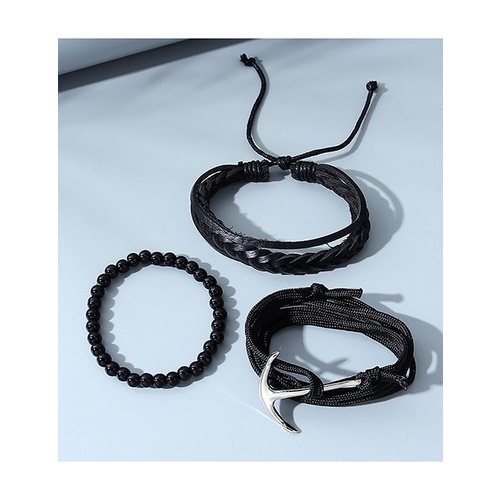 LRC Gelang Tangan Set Fashion Black Anchor Beaded Woven Mens Y65208