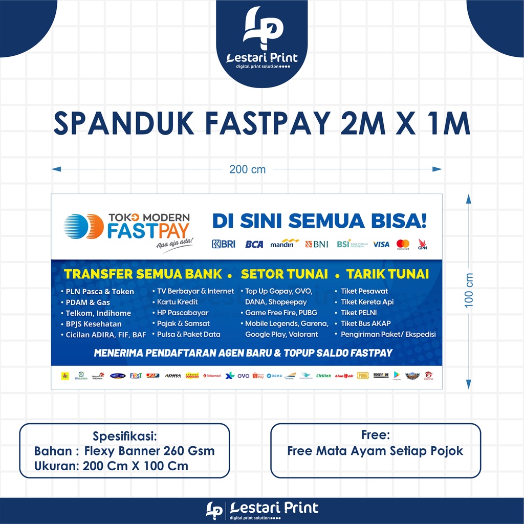 SPANDUK BANNER TOKO MODERN FASTPAY / 2M X 1M / LESTARI PRINT