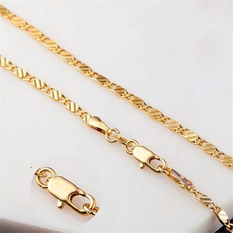 2mm Kalung Berlapis Emas 18K Glitter Fashion Pria dan Wanita