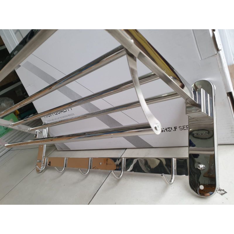 Rak handuk 5 baris lipat hitam / full stainless SUS304 anti karat PROMO