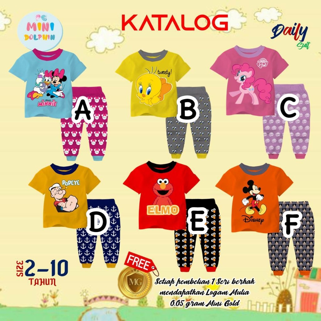 SETELAN BAJU TIDUR PIYAMA ANAK MOTIF KARTUN USIA 2-10 TAHUN