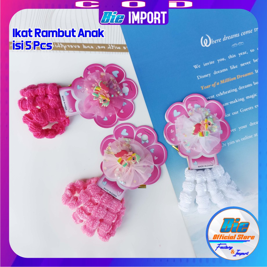 isi 5 Pcs Ikat Rambut Anak Korea Karakter Tiktop + Ikat Rambut Impor