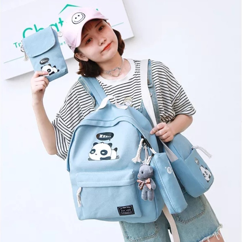 Should Bag 4in1 - Tas Ransel Sekolah Anak Wanita Dan Pria Terbaru 2021 Kekinian Motif Carakter Panda Tidur Korean Style Murah