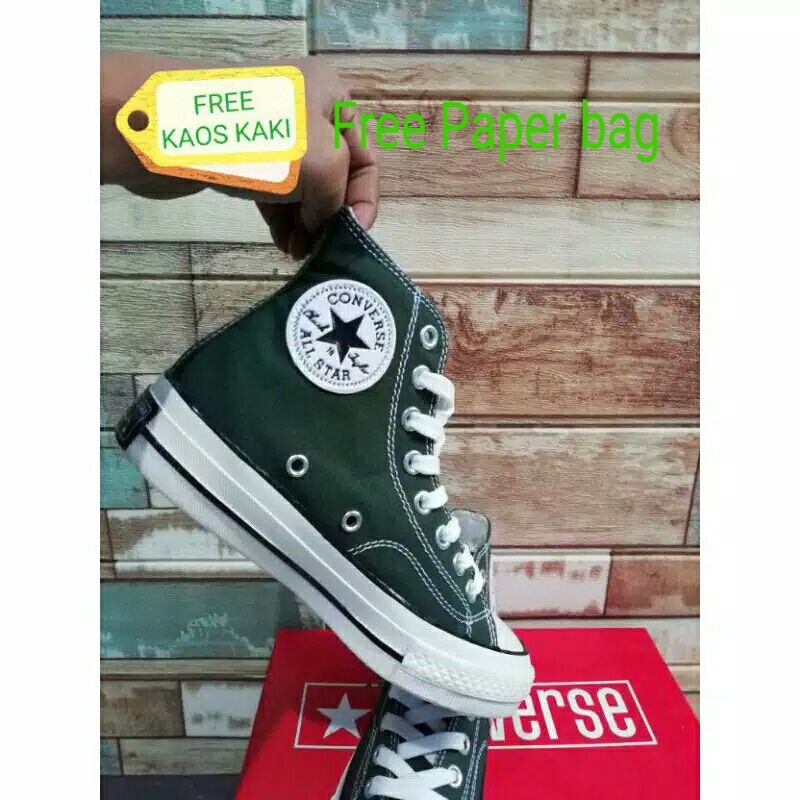 SEPATU CONVERSE Chuck Taylor 70s High/tinggi Hijau Army Glossy/mengkilap PREMIUM