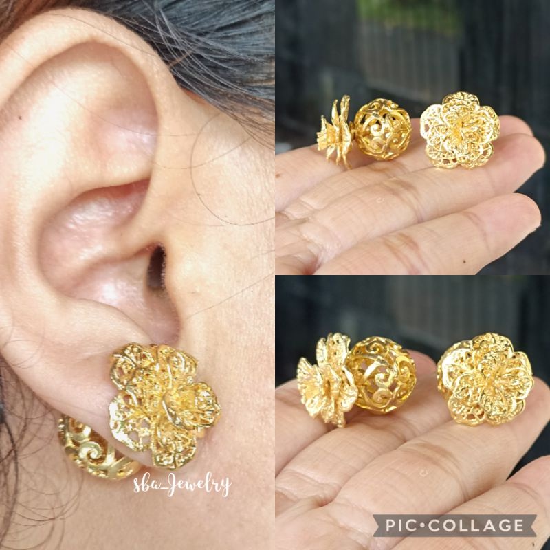 giwang bola kenari alpaka bali lapis emas