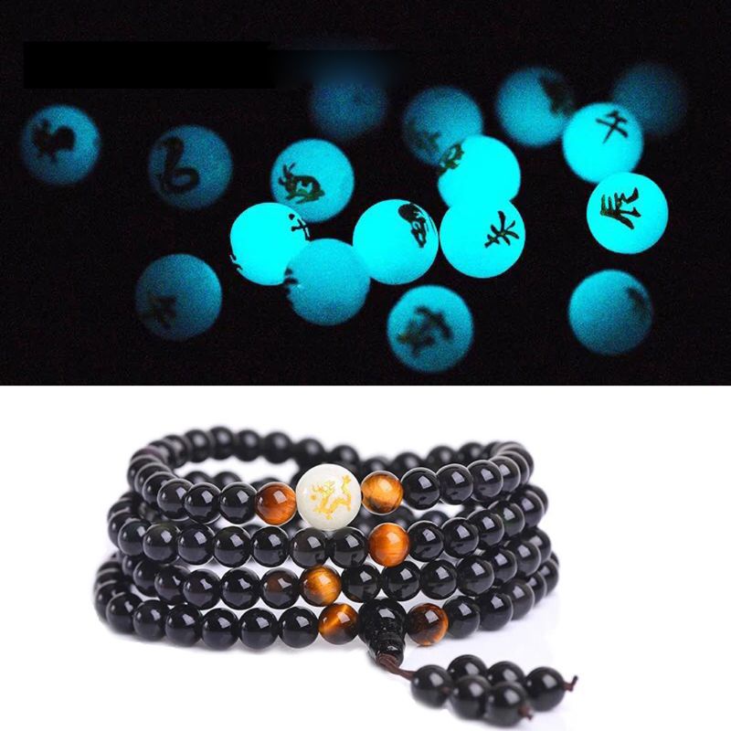 SIY  Amazing Sleep Aid 108 Beads Black Obsidian Therapy Luminous Bead Multi Bracelets