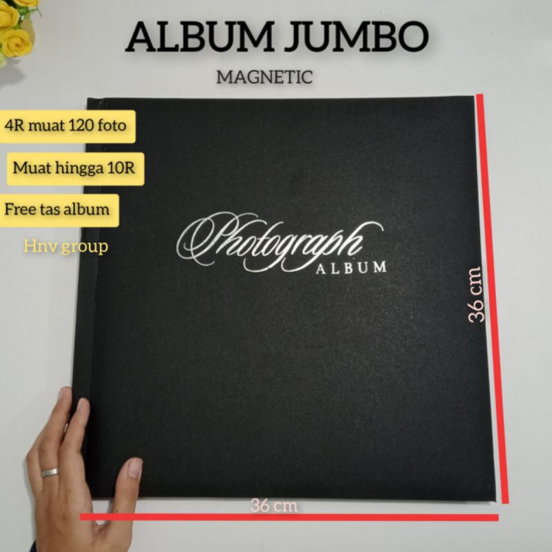 [GUDANG ALBUM ID] ALBUM FOTO JUMBO MAGNETIC BLACK PERSEGI FREE TAS