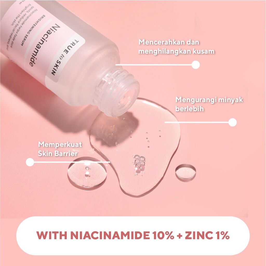 TRUE TO SKIN - Niacinamide 10% + Zinc 1% + Allantoin Brightening Serum - Mencerahkan, Mengatasi Jerawat dan Bekas Jerawat, Bruntusan,