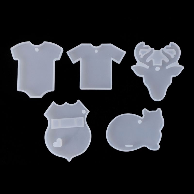 SIY  5Pcs Handmade T-shirts Elk Deer Cat Babysuit Pendant Molds Keychain Resin Mold Kit Epoxy Resin Jewelry Making Tools