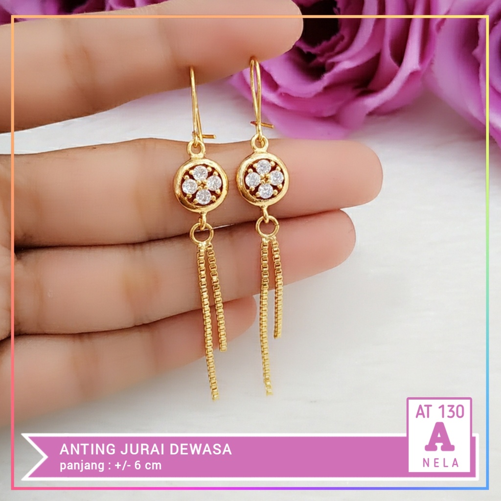 Anting xuping anting dewasa jurai labu bulat permata zirkon perhiasan lapis emas wanita AT 130-A