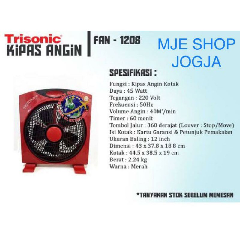 TRISONIC 1208 KIPAS MEJA 12 INCH /KIPAS ANGIN KOTAK/BOX FAN