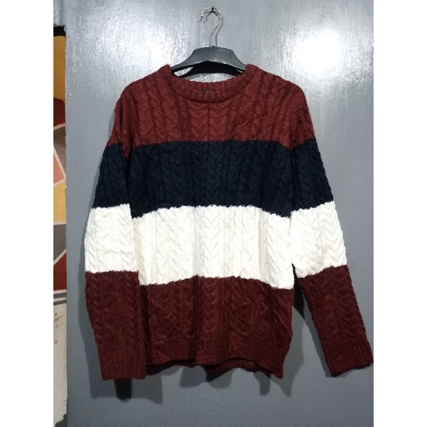 preloved rajut oversize atasan rajut bw atasan rajut kepang cable atasan rajut lengan balon atasan f