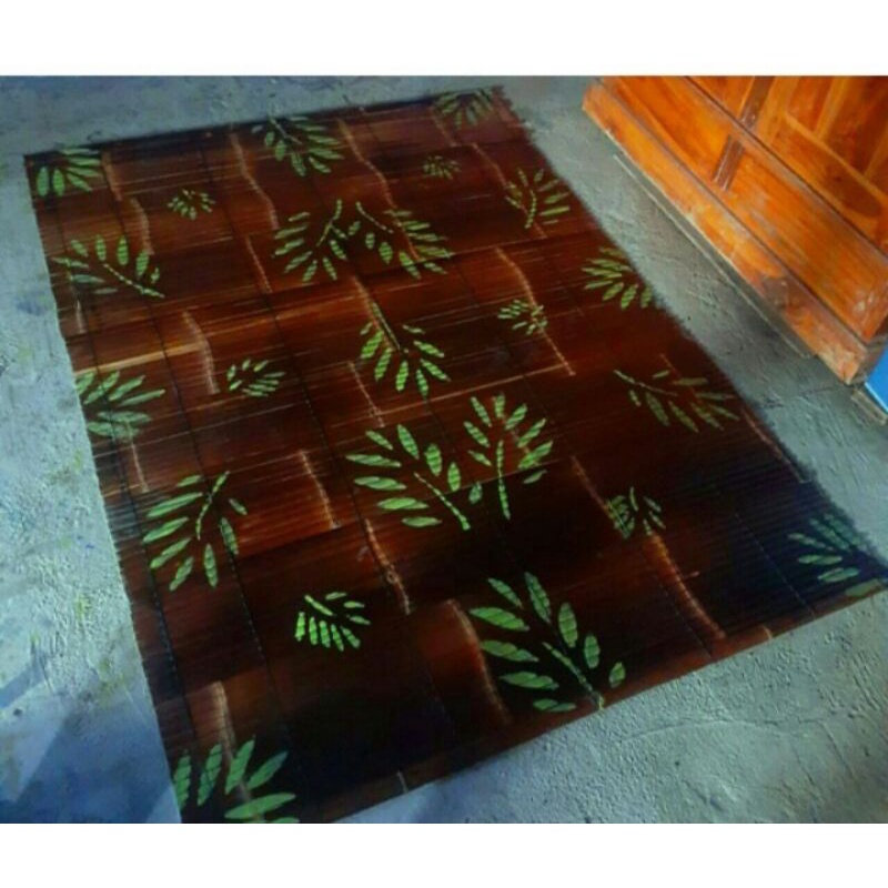 Jual Tirai Bambu Motif Daun Size M X M Vernis Katrol Tali Gorden