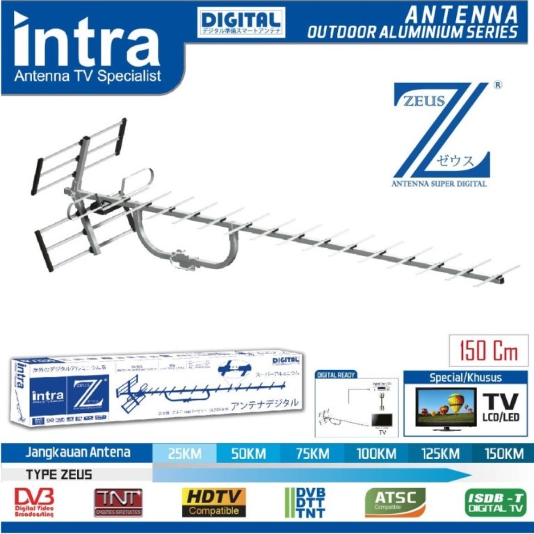 Intra Zeus Antena TV Digital Luar Outdoor Analog Free Kabel 13 Meter Original