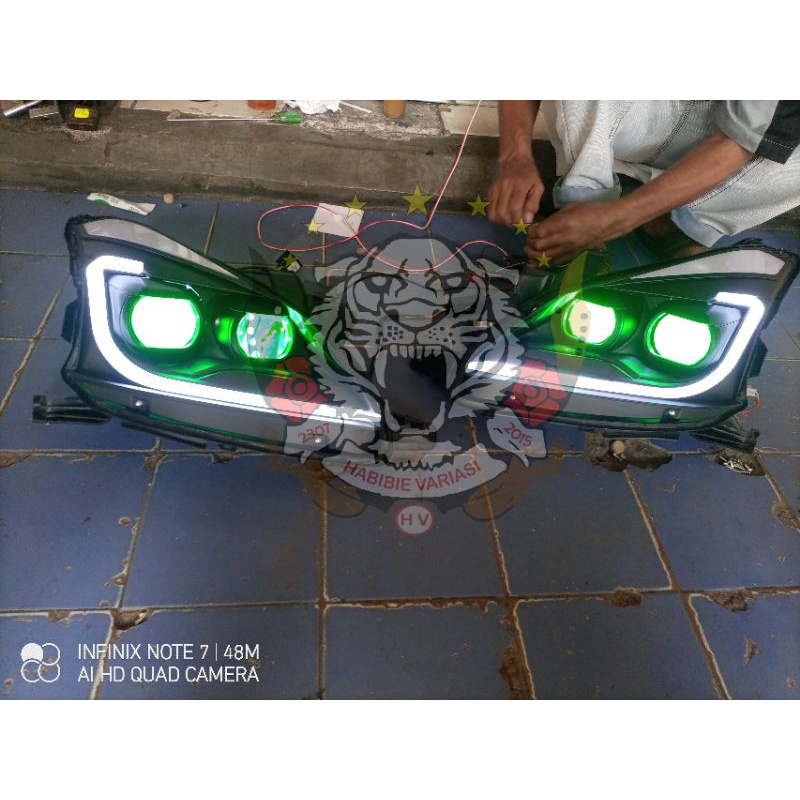Headlamp Avanza Xenia 2012-2014 Veloz Doubel Projector Led Ring Led Rgb Androit Sein Running.Lampu D