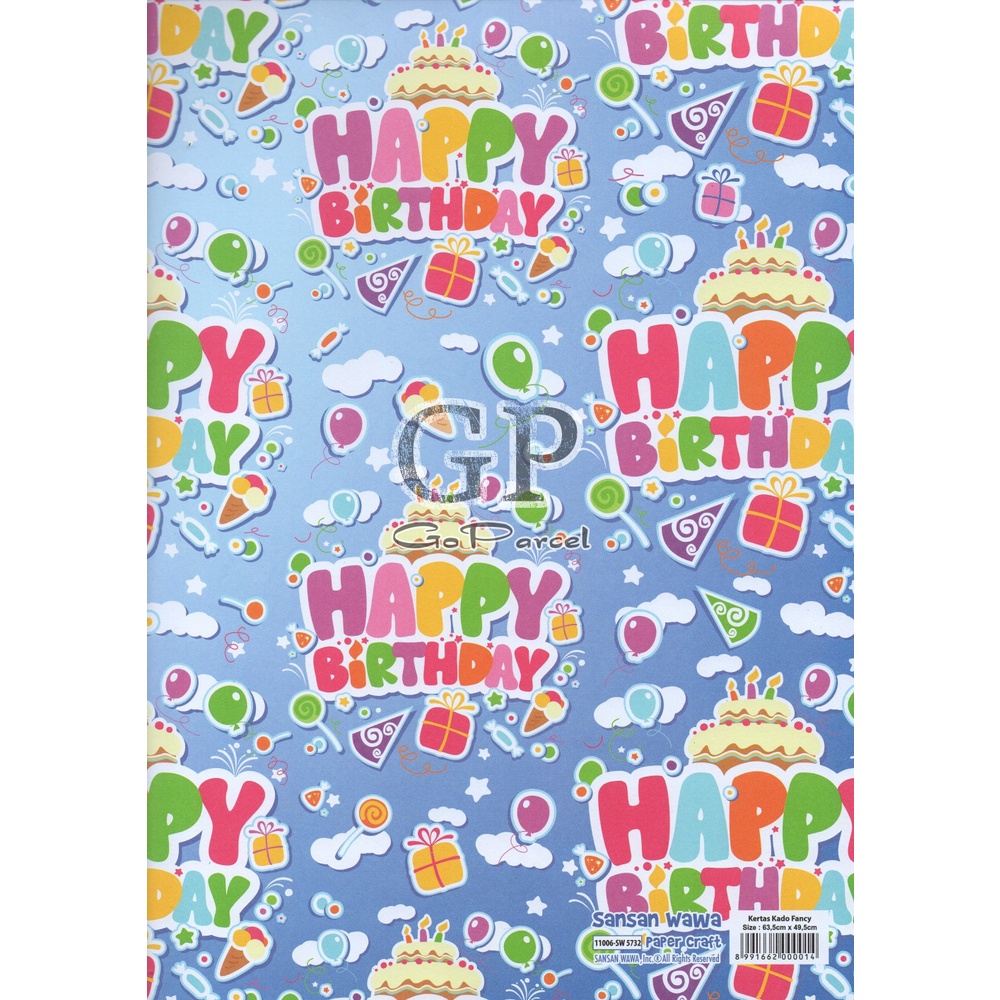 ( 5 Lembar ) Best Seller! KERTAS KADO BALOON HAPPY BIRTHDAY - GIFT WRAP PAPER SANSAN WAWA BALON ULANG TAHUN GOLD / PESTA BDAY ANAK