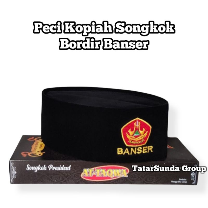 Peci Hitam Logo Banser Tinggi 9 Cm Bordir Komputer