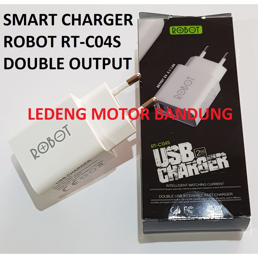 ROBOT RT-C04S Adaptor USB Smart Charger 2 Output 1A 2.1A Fast Charging