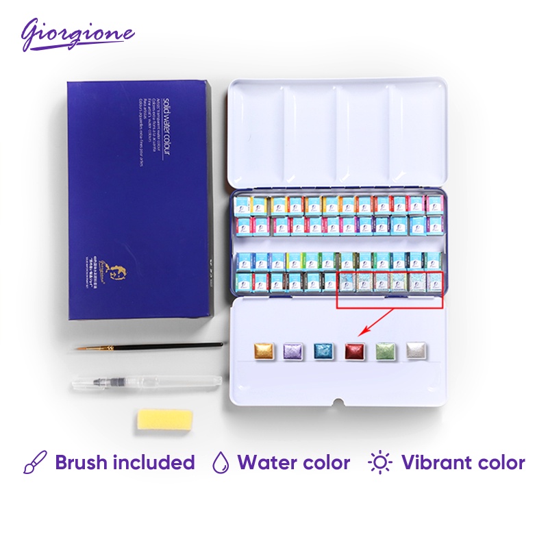 

Giorgione Cat Air Metalik Watercolor Paints Free Brush 24/36/48 Warna G-MX