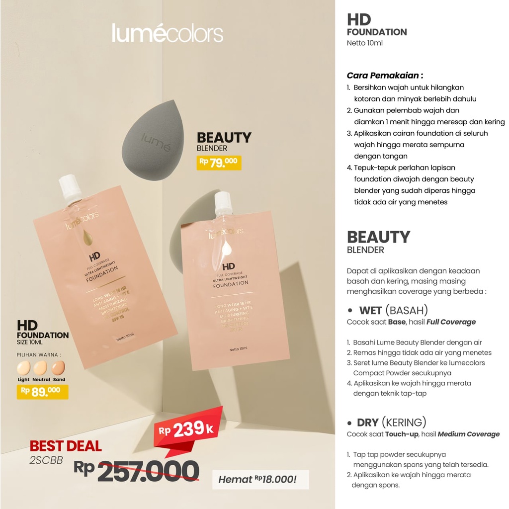 (Free Emas) Lumecolors Paket Hemat Bundling 2 FD Sachet 10ml + Beauty Blender