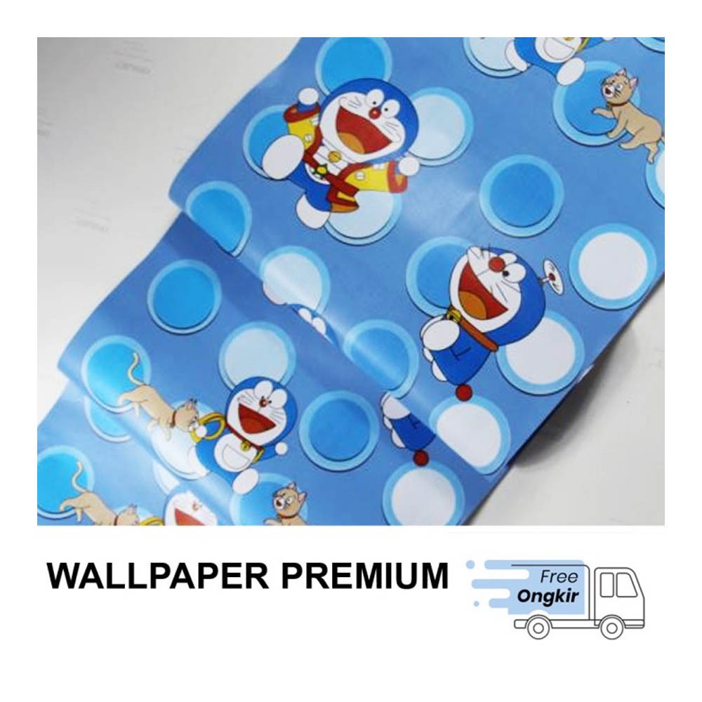 (COD) Gudang Wallpaper Sticker Dinding kamar anti air Murah Dan Terbaik Motif Doraemon Polkadot Bahan PVC Premium (SUDAH ADA LEM)