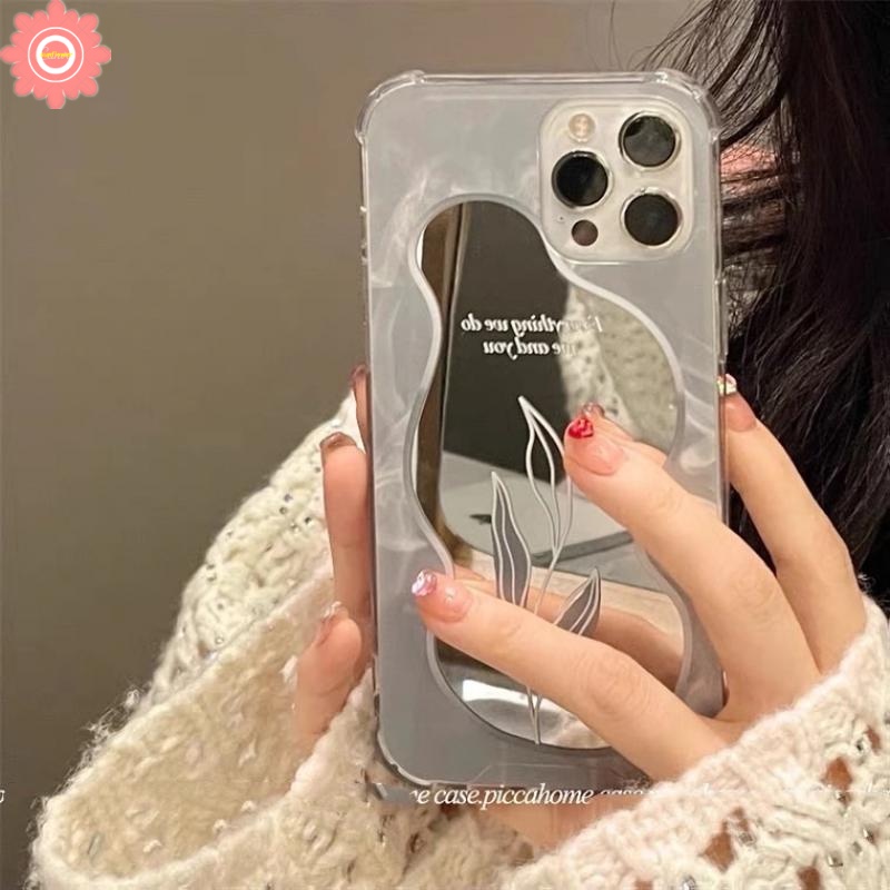 Case Cermin Makeup Desain Bunga Mawar Daun Warna Silver Untuk IPhone 11 7 8 Plus XR 13 12 Pro Max X XS Max SE 2020