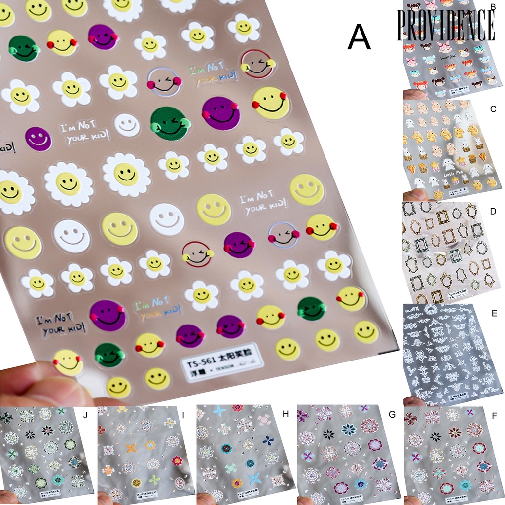 Providence Nail Slider 5D Engraved Pattern High Adhesion Colorful Cute Cartoon Animals Nail Art Sticker for Manicure