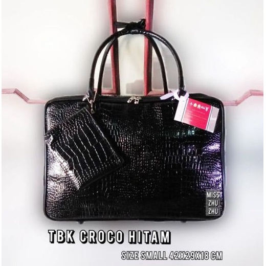 Travel Bag Koper Croco Hitam TBK kecil @ Miss Zhu Zhu _ tas pakaian  _ kotak penyimpanan / kosmetik