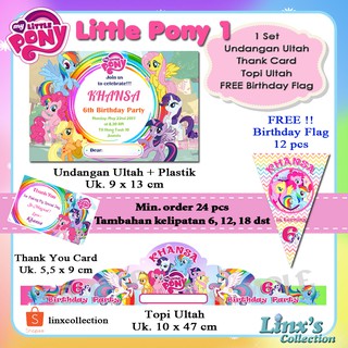 1 Set Undangan Ultah Anak Kartu Souvenirtopi Ulang Tahun My Little Pony