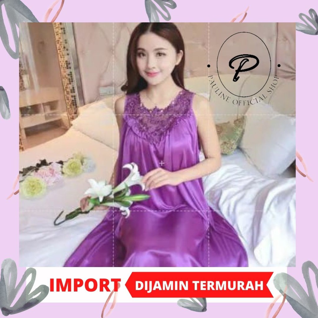PAULINE || BAJU TIDUR SATIN DRESS / SATIN IMPORT WANITA (LDSW)