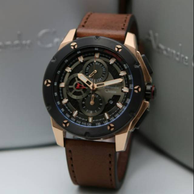 ORIGINAL GARANSI RESMI JAM TANGAN PRIA ALEXANDRE CHRISTIE ROSEGOLD BLACK BROWN KULIT STRAP ARLOJI WA